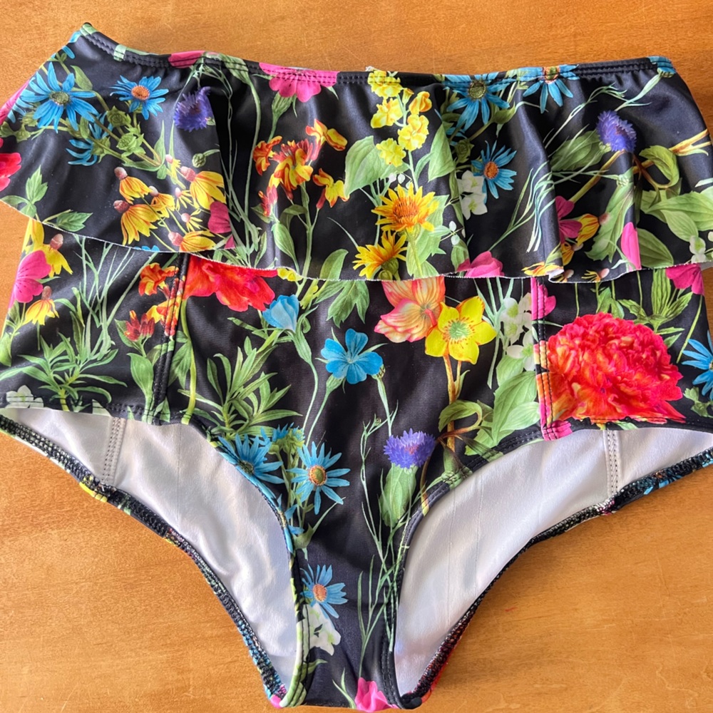 Kortni Jeane Floral High-Waisted Swim Bottoms - Black and Multicolor